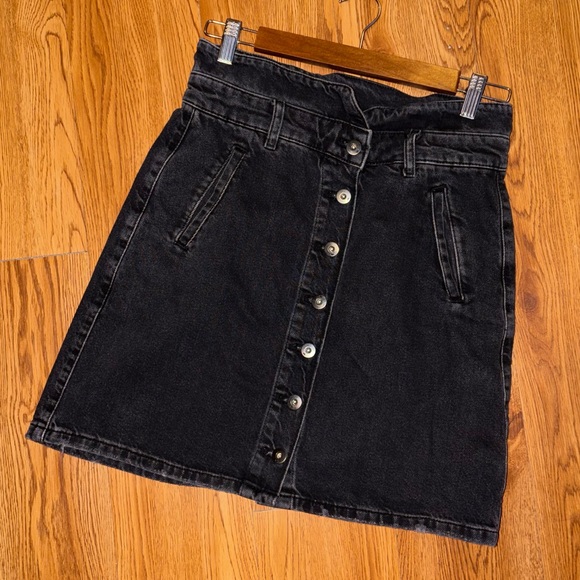 Pilcro & The Letterpress Anthropologie Black Button Front Denim Skirt High Rise - Picture 6 of 8